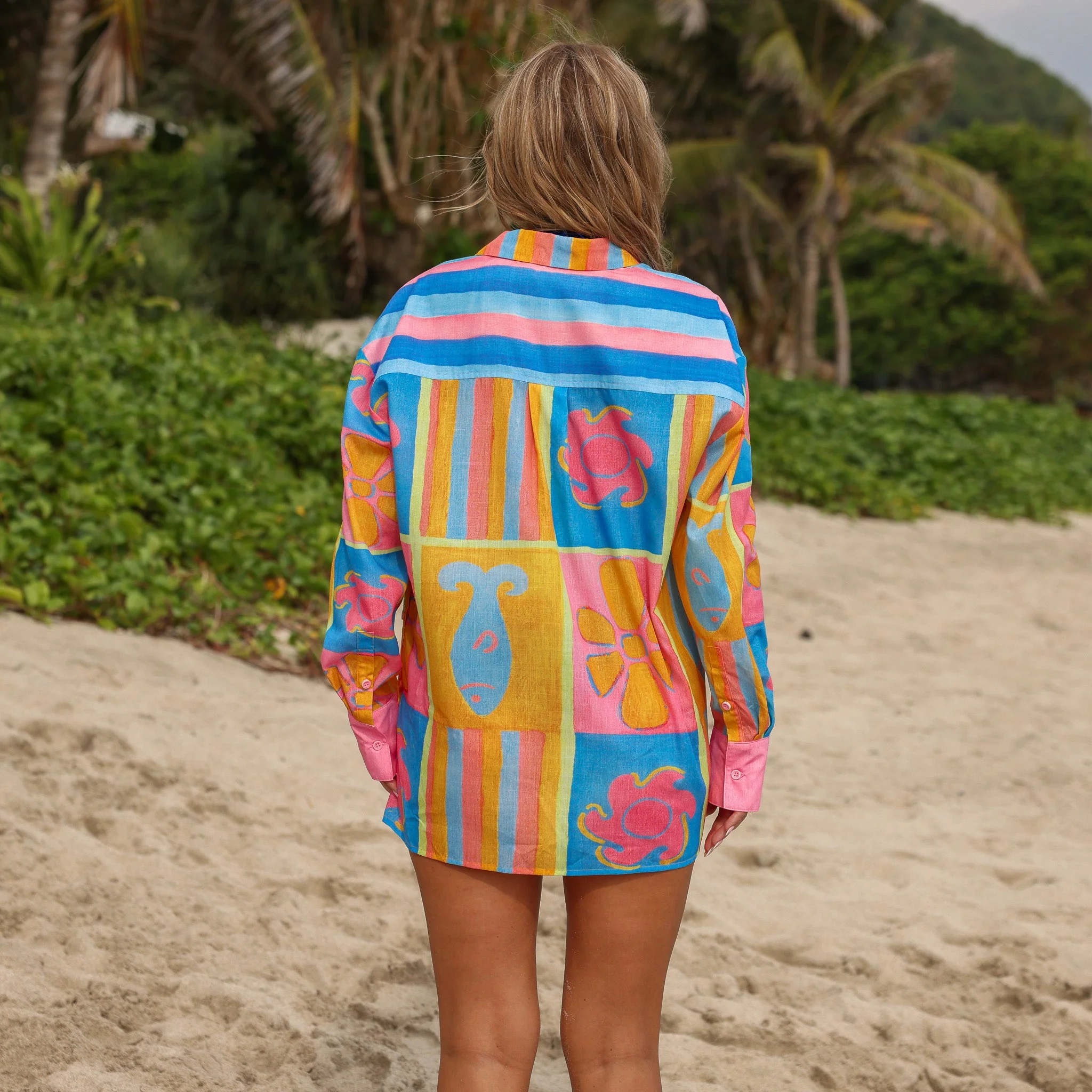Long Sleeve Beach Shirt - Seaside Stripe - Image 5